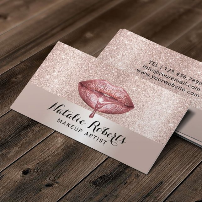 Makeup Artist Luxury Dripping Läppar  Ro Guld Visitkort (Skapare uppladdad)