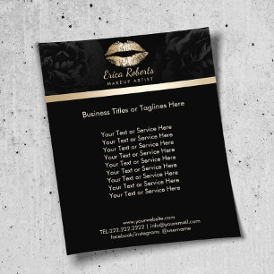 Makeup Artist Luxury Guld Läppar Classy Black Blom Flygblad