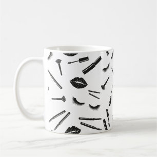 Makeup artist, mascara, läppar, läppstift, ögonfra kaffemugg