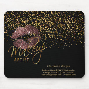 Makeup Artist med Guld Confetti och Mörk Ro Läpp Musmatta
