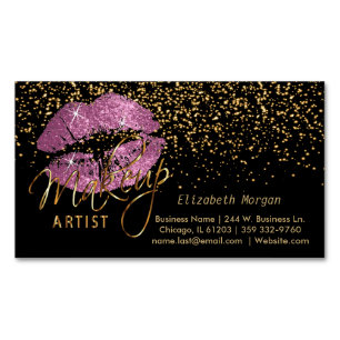 Makeup Artist med Guld Confetti & So Rosa Läppar Visitkortmagnet