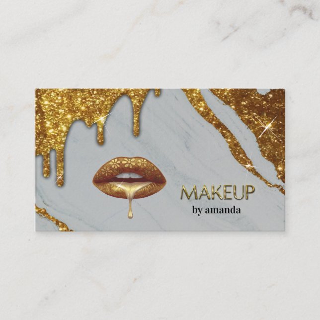 Makeup Artist med guld som droppar läppar marble B Visitkort (Framsida)