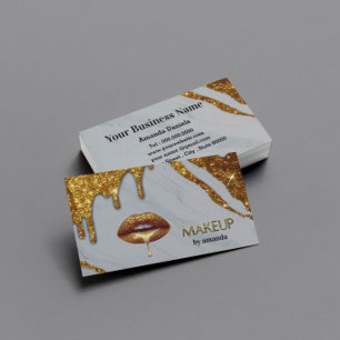 Makeup Artist med guld som droppar läppar marble B Visitkort