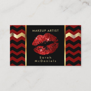 Makeup Artist med Red & Chevron Guld accents Visitkort