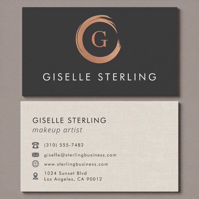 Makeup Artist Metallic Rose Gold Monogram Visitkort (Skapare uppladdad)