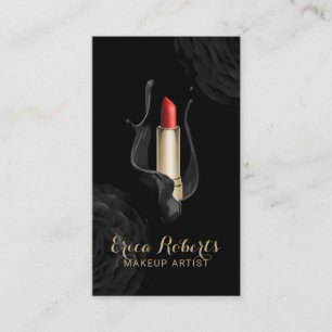 Makeup Artist Modern Black Blommigt Red Lipstick Visitkort