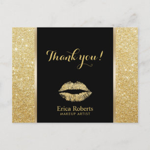 Makeup Artist Modern Guld Glitter Läppar Tack Vykort