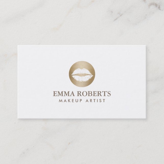 Makeup Artist Modern Guld Kiss Logotyp Enkel Visitkort (Framsida)