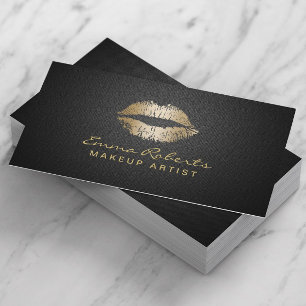 Makeup Artist Modern Guld Läppar Elegant Black Visitkort
