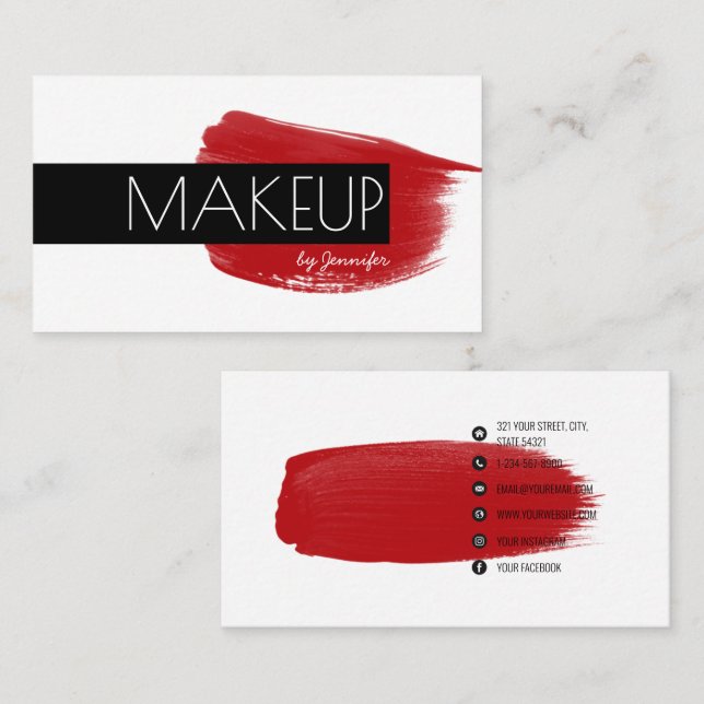 Makeup Artist Modern Minimalist Social Media Icons Visitkort (Fram/baksida)