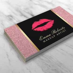 Makeup Artist Modern Red Läppar Ro Guld Glitter Visitkort