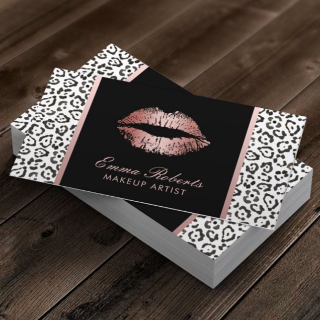 Makeup Artist Modern Ro Guld Läppar Leopard Visitkort (Skapare uppladdad)