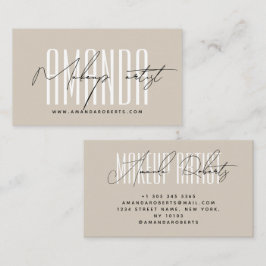 Makeup artist modern typography script beige visitkort