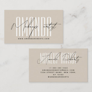 Makeup artist modern typography script beige visitkort