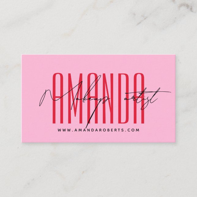 Makeup artist modern typography script red rosa visitkort (Framsida)