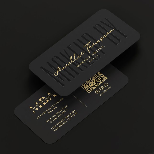 Makeup Artist Monogram Elegant Black Modern Visitkort (Makeup Artist Monogram Elegant Black Modern Business Card
)