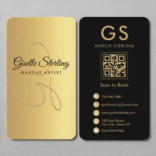 Makeup Artist Monogram Guld Black QR-kod Visitkort