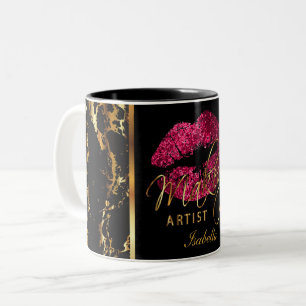 Makeup Artist Mörk Rosa Glitter Läppar & Guld Ma Två-Tonad Mugg