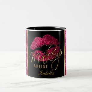 Makeup Artist Mörk Rosa Glitter Läppar Två-Tonad Mugg