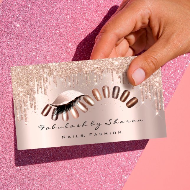 Makeup Artist Nagel Glitter driver Ro Lash Visitkort (Makeup Artist Nails Glitter Drips Rose Lashes Business Card)