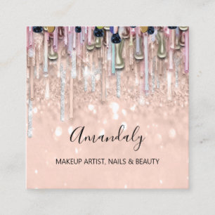 Makeup Artist Nagel Glitter Logotyp Ro Drives 3D Fyrkantigt Visitkort
