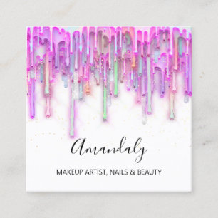 Makeup Artist Nagel Logotyp Rosa Drives Holograph Fyrkantigt Visitkort
