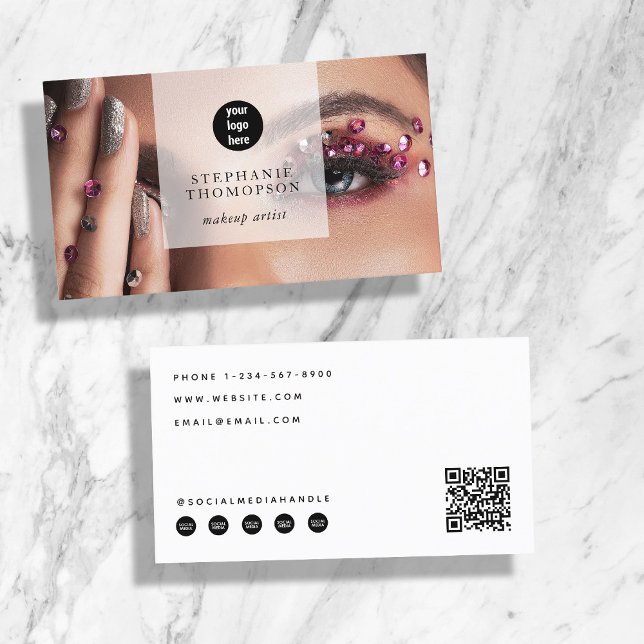 Makeup Artist Nagel Photo Social Media QR-kodLogot Visitkort (Makeup Artist Nail Photo Social Media QR Code Logo Business Card)