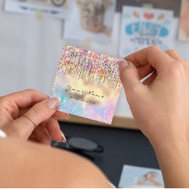 Makeup Artist Nagel Unicorn Guld Holograph Ro Fyrkantigt Visitkort