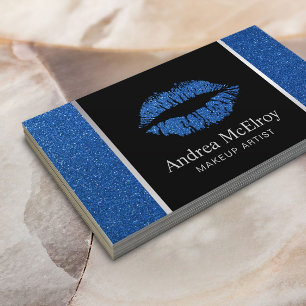 Makeup Artist Navy Blue Glitter Läppar Modern Salo Visitkort
