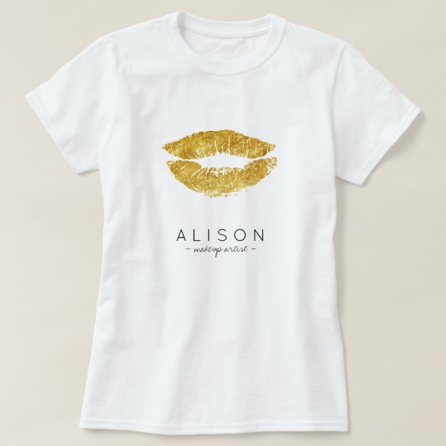 Makeup artist och salon namn guld läppar t shirt (Design framsida)