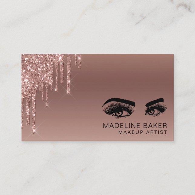 Makeup Artist Öga Lash Drickning Ro Guld Visitkort (Framsida)