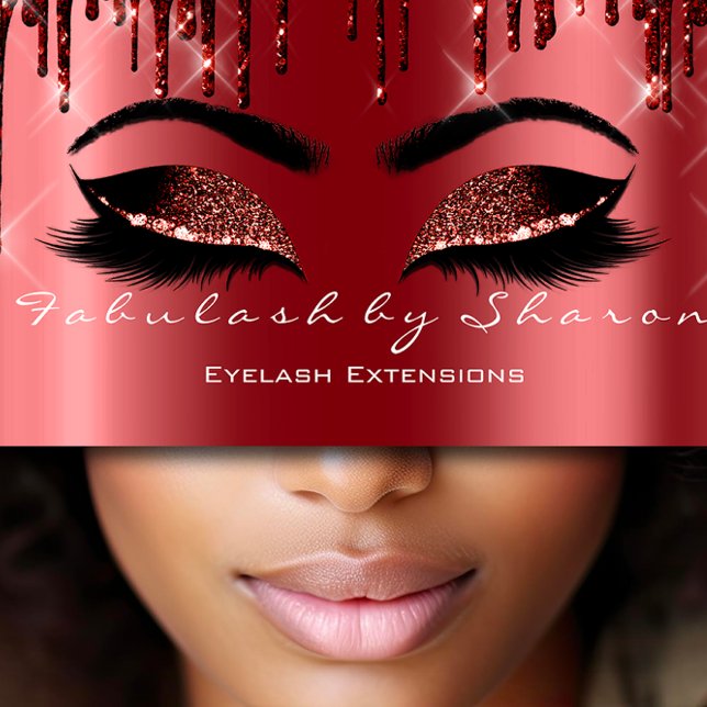 Makeup Artist Öga Lash Glitter Drip Brown Masrala Visitkort (Makeup Artist Eyes Lash Glitter Drip Brown Marsala Business Card)