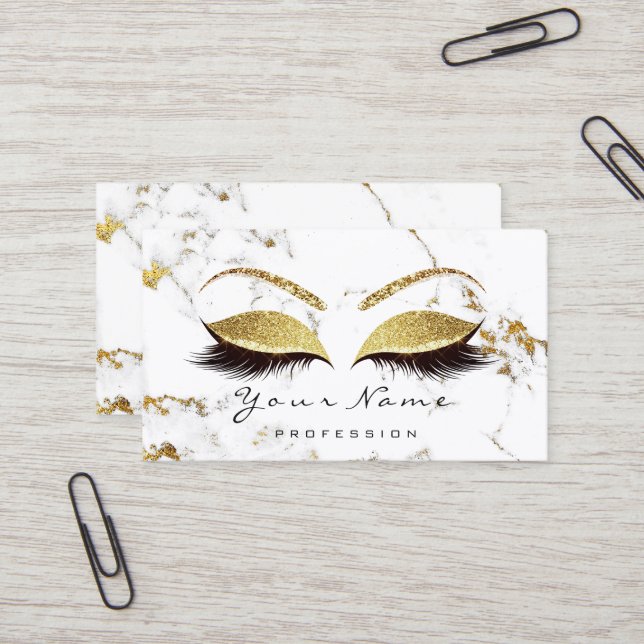 Makeup Artist Öga Lash Glitter Guld Marble Visitkort (Fram/Back In Situ)