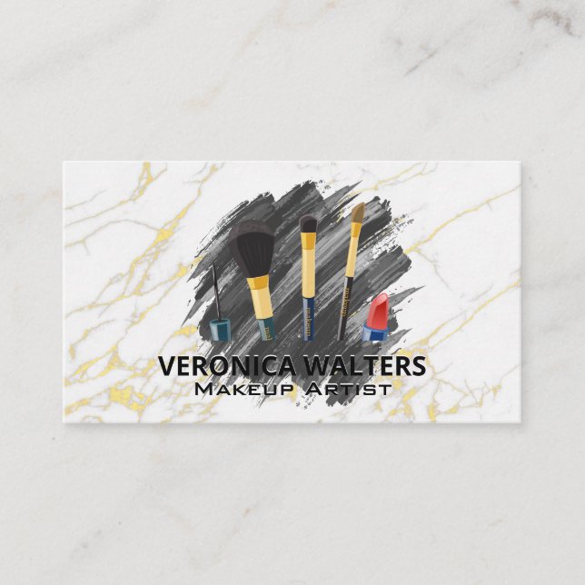 Makeup Artist-penslar | Snyggt Guld Marble Lojalitetskort (Framsida)
