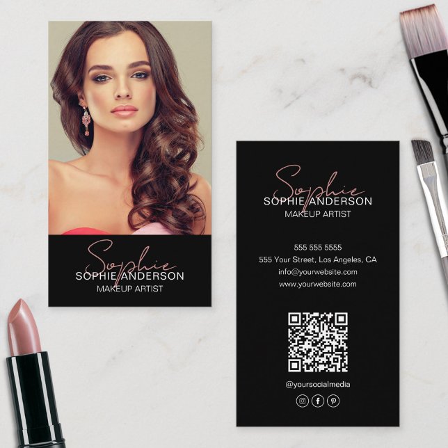 Makeup Artist Photo Black Visitkort (Makeup Artist Photo Black Business Card)