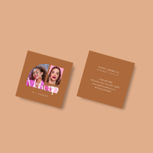 Makeup Artist Photo Collage Terracotta Fyrkantigt Visitkort