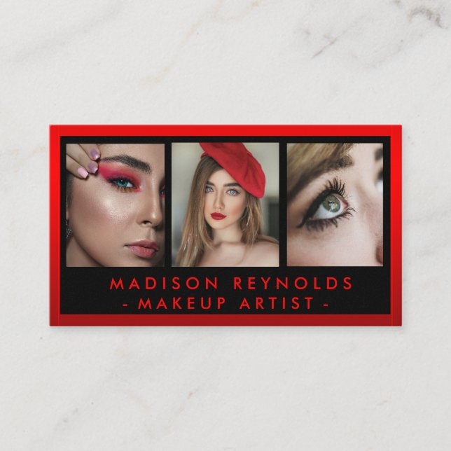 Makeup Artist Photo Red läppar läppstift glassglap Visitkort (Framsida)