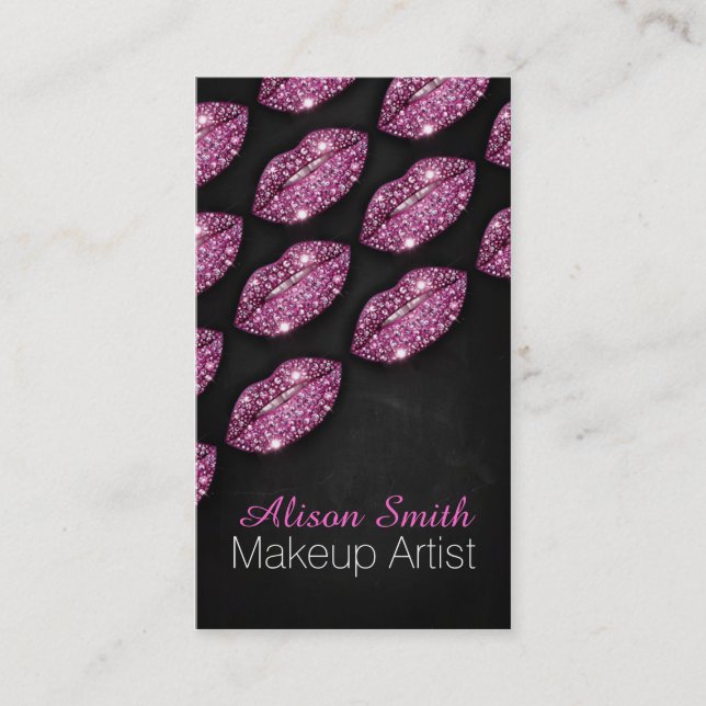 Makeup Artist / Pink Diamonds Sparkle Lips Visitkort (Framsida)