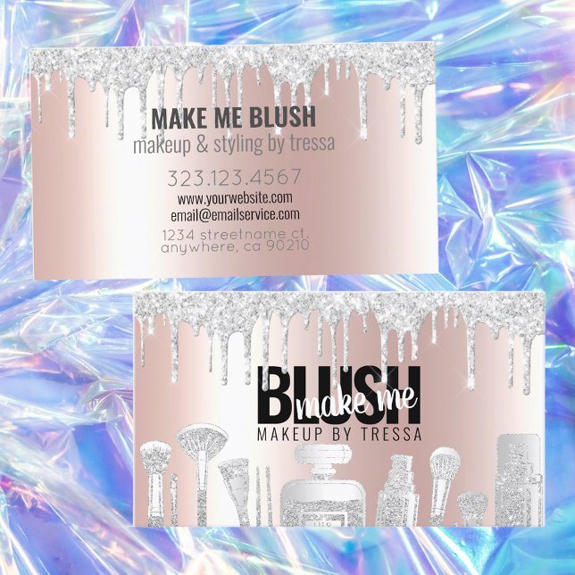 Makeup Artist Platinum Glitter Drives Metallic Ros Visitkort (Skapare uppladdad)