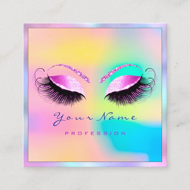 Makeup Artist Professionell Eyeash Holograph Pinky Fyrkantigt Visitkort (Framsida)