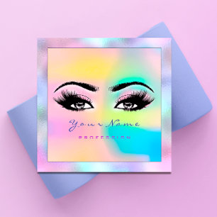 Makeup Artist Professionell Eyeash Holograph Rosa Fyrkantigt Visitkort