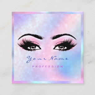 Makeup Artist Professionell Eyelash Holograph Rosa Fyrkantigt Visitkort