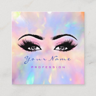 Makeup Artist Professionell Eyelash Rosa Holograph Fyrkantigt Visitkort