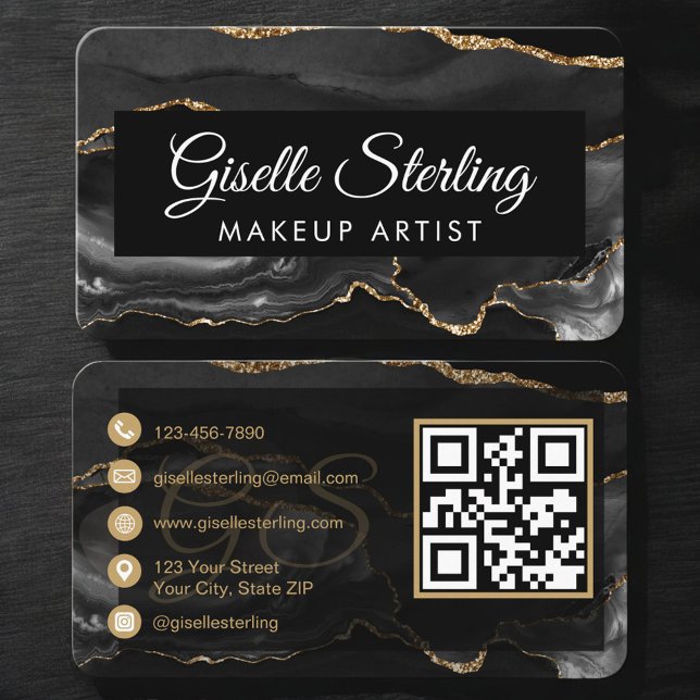 Makeup Artist QR Code Black Gold Visitkort (Skapare uppladdad)