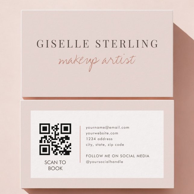 Makeup Artist QR Code Blush Pink  Visitkort (Skapare uppladdad)
