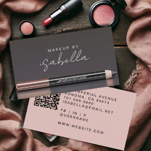 Makeup Artist QR Code Dusty Rosa Charcol Grått Visitkort
