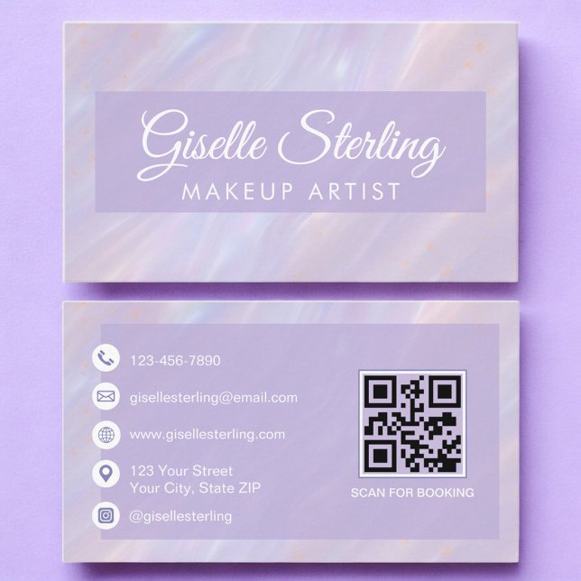 Makeup Artist QR Code Iridescent Pastel Opal Visitkort (Skapare uppladdad)