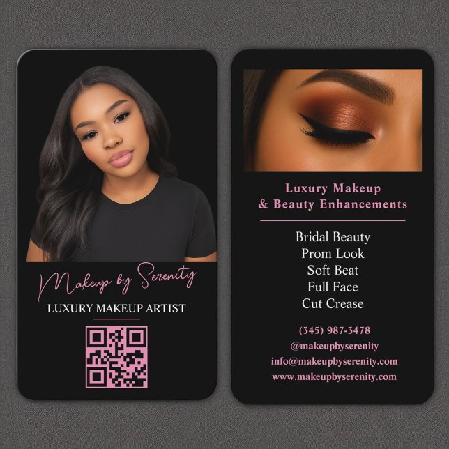 Makeup Artist QR Code Luxury Black Rosa Beauty Visitkort (Skapare uppladdad)