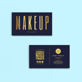 Makeup Artist QR-kod och Logotyp Navy & Guld Visitkort