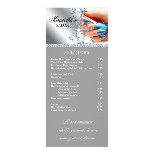 Makeup Artist Rack Card Nail Salon Silver Reklamkort (Framsidan)